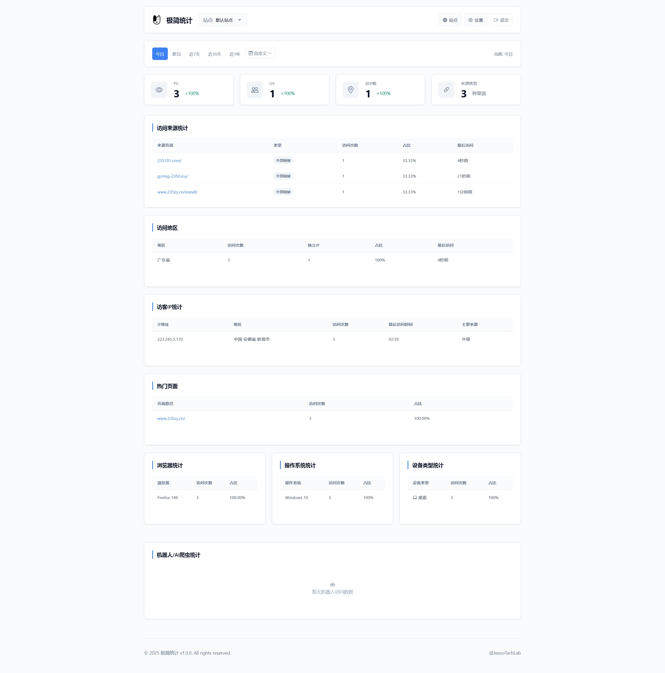 PHP网站统计系统源码 极简统计 支持本地部署